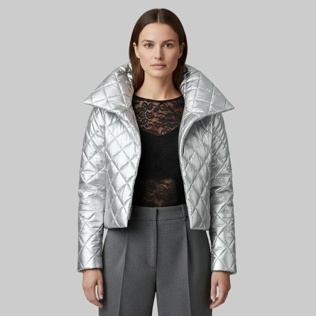 Women's Metallic Quilted Cropped Puffer Jacket