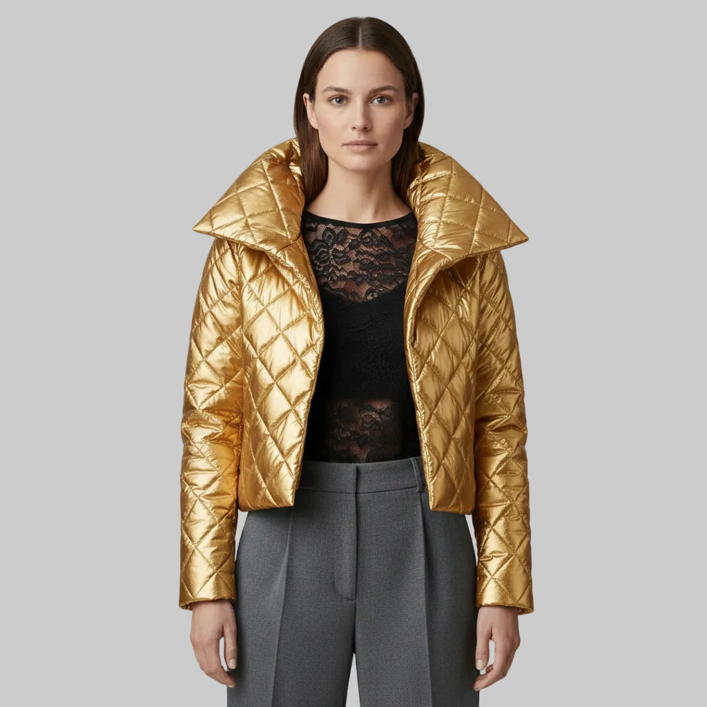 Women's Metallic Quilted Cropped Puffer Jacket