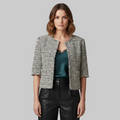 Women's Tweed Cropped Sleeve Collarless Blazer