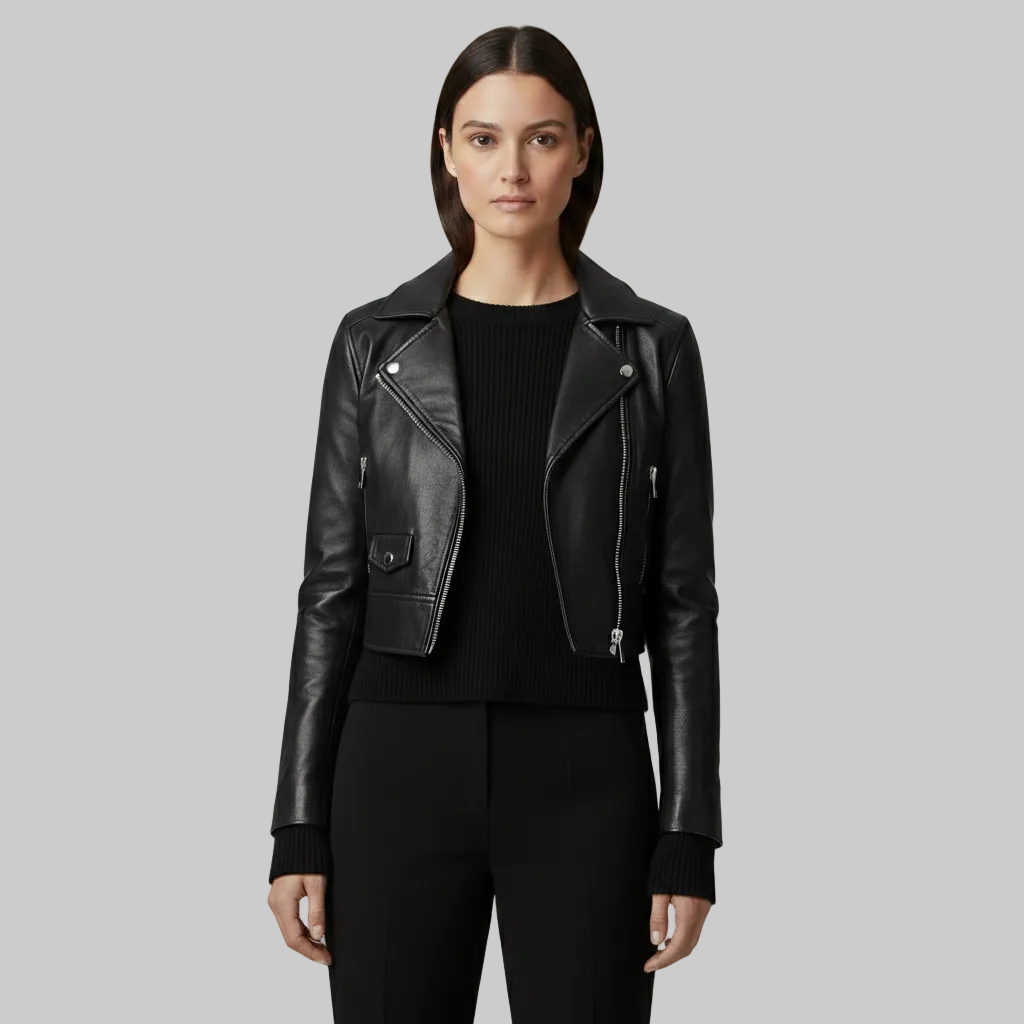 Women's Cropped Moto Leather-Look Jacket