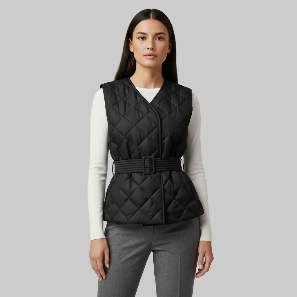 Women's Belted Diamond Quilted Wrap Vest