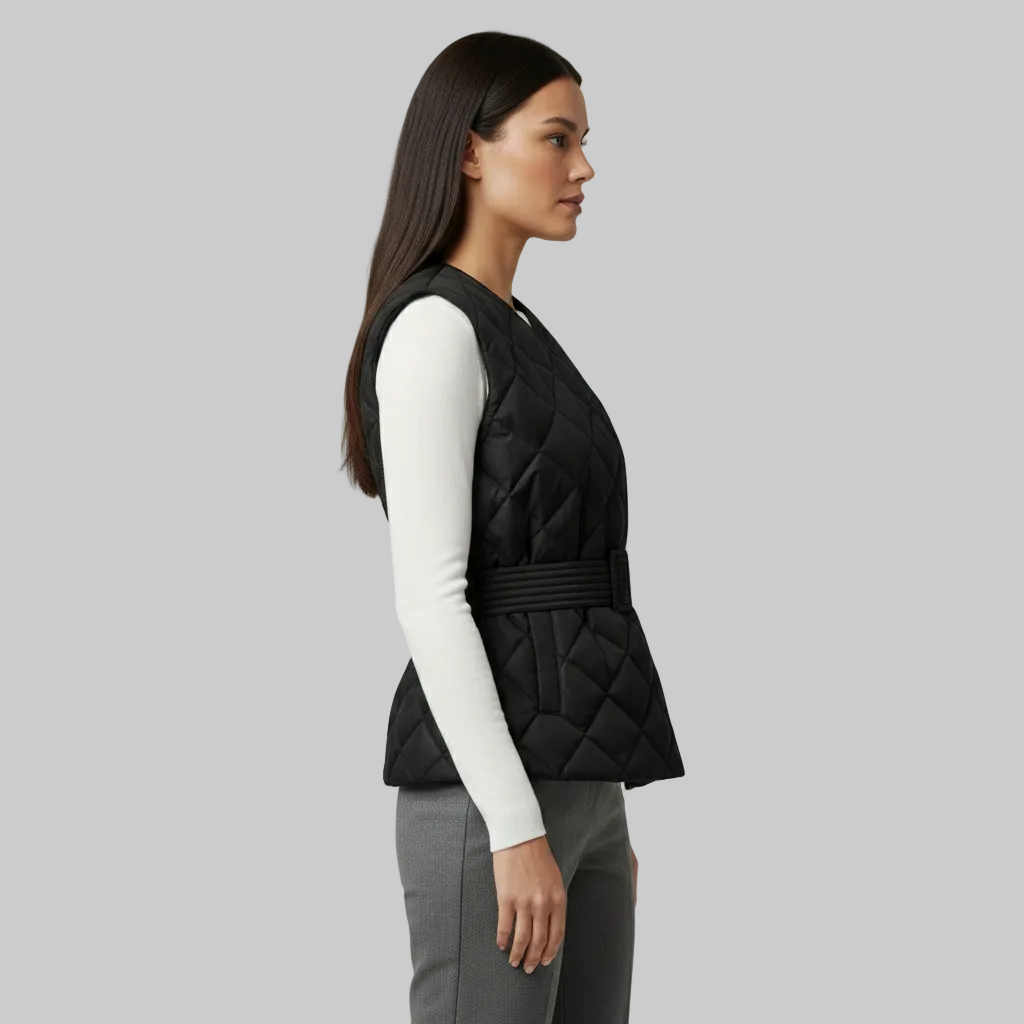 Women's Belted Diamond Quilted Wrap Vest