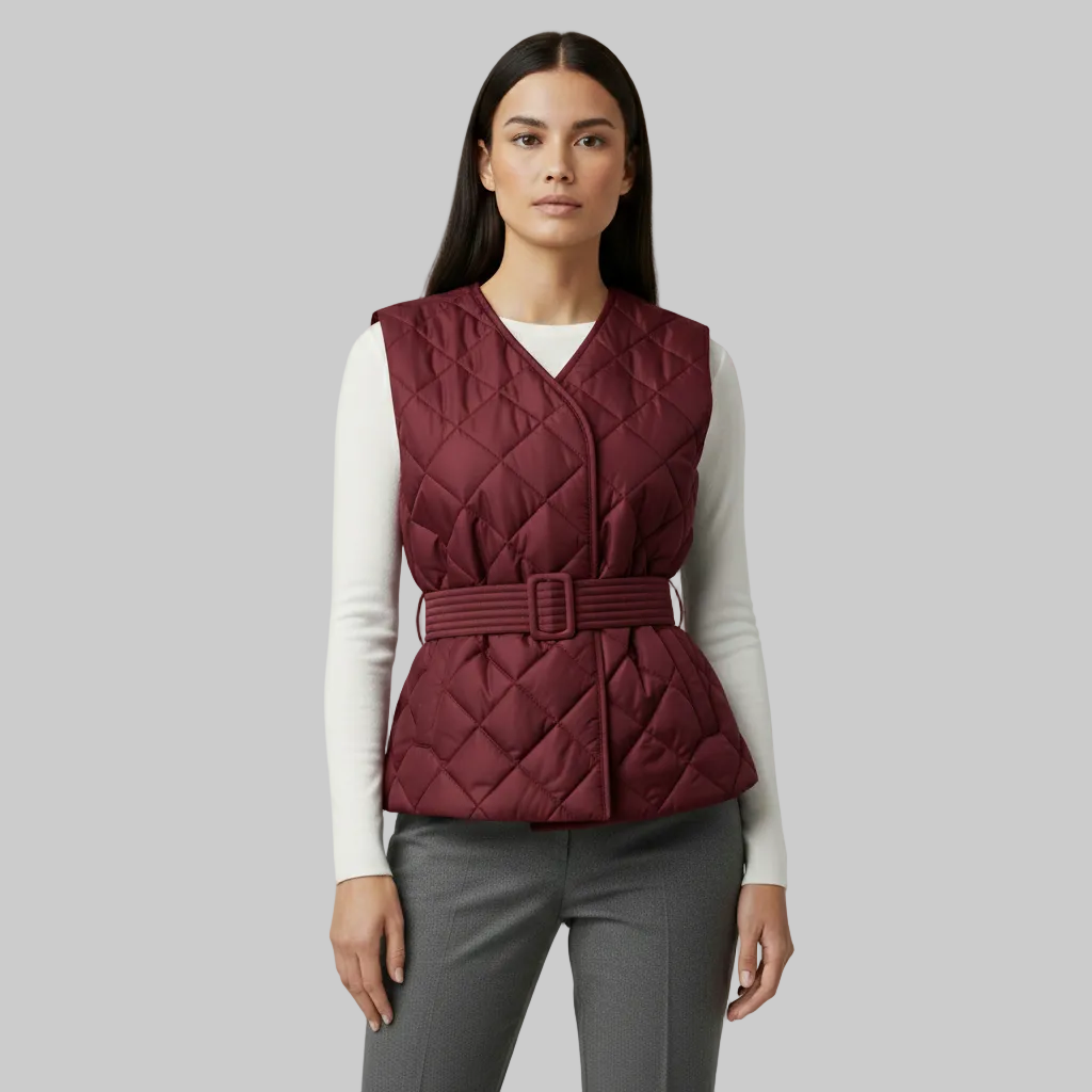 Women's Belted Diamond Quilted Wrap Vest