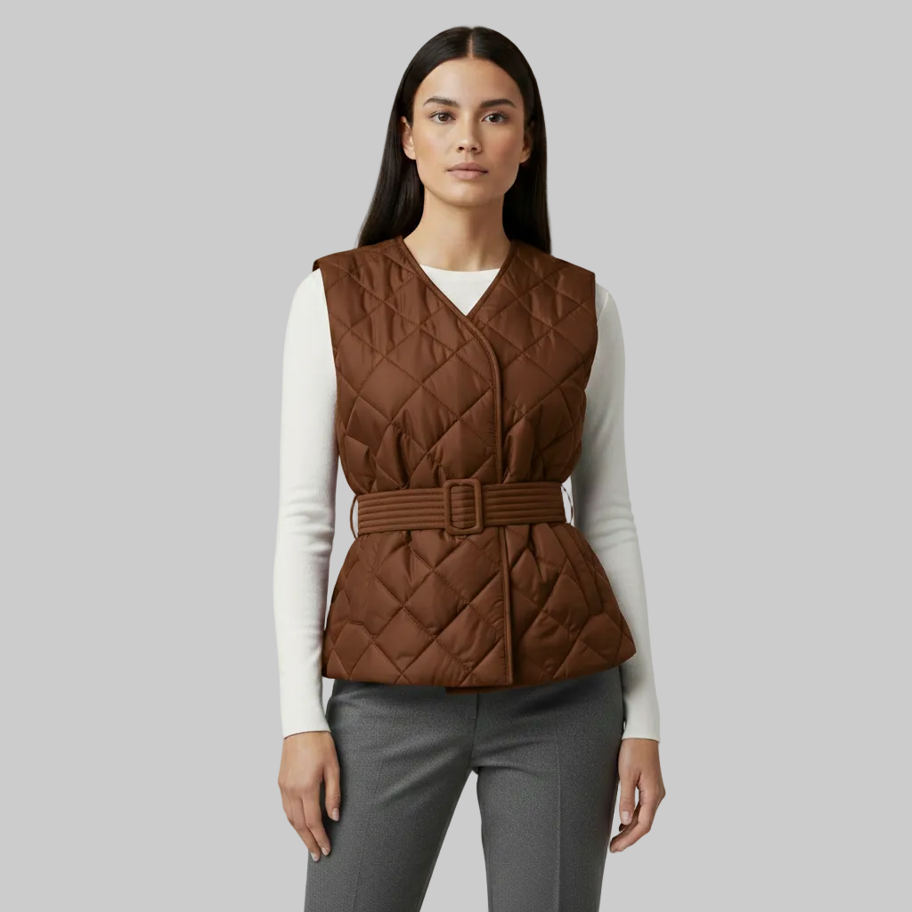 Women's Belted Diamond Quilted Wrap Vest