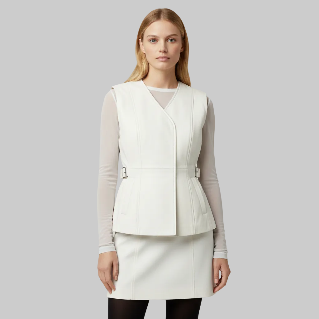 Women's Belted Vegan Leather Wrap Vest