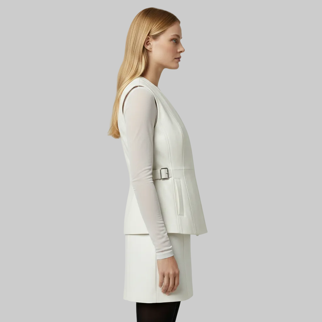 Women's Belted Vegan Leather Wrap Vest