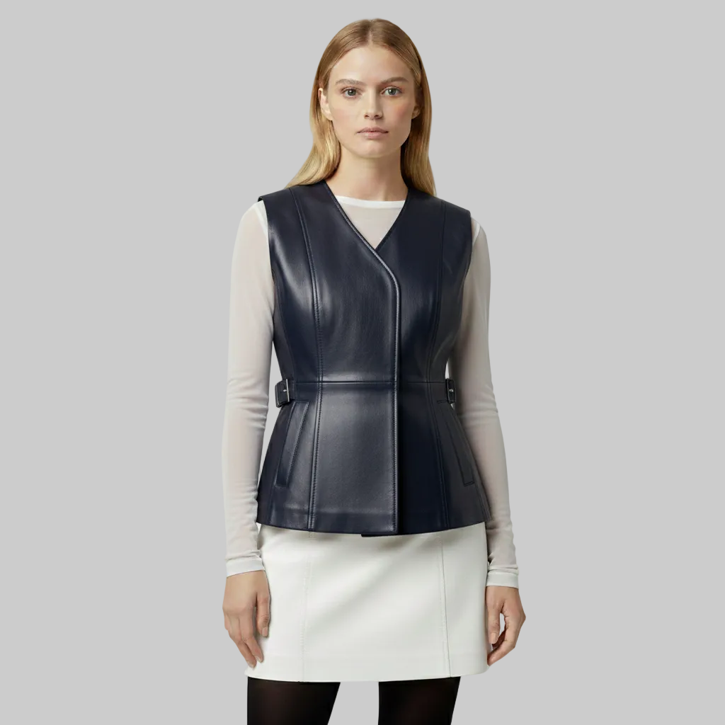 Women's Belted Vegan Leather Wrap Vest