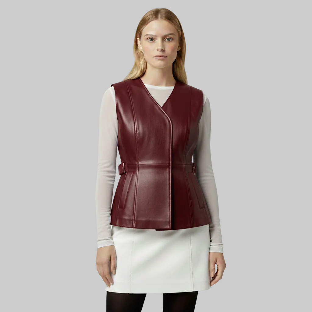 Women's Belted Vegan Leather Wrap Vest