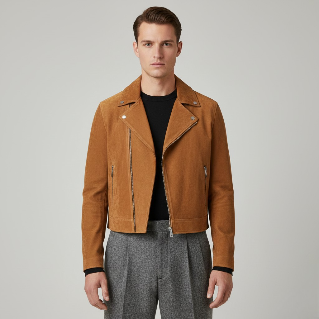 Men's Suede-Look Biker Jacket