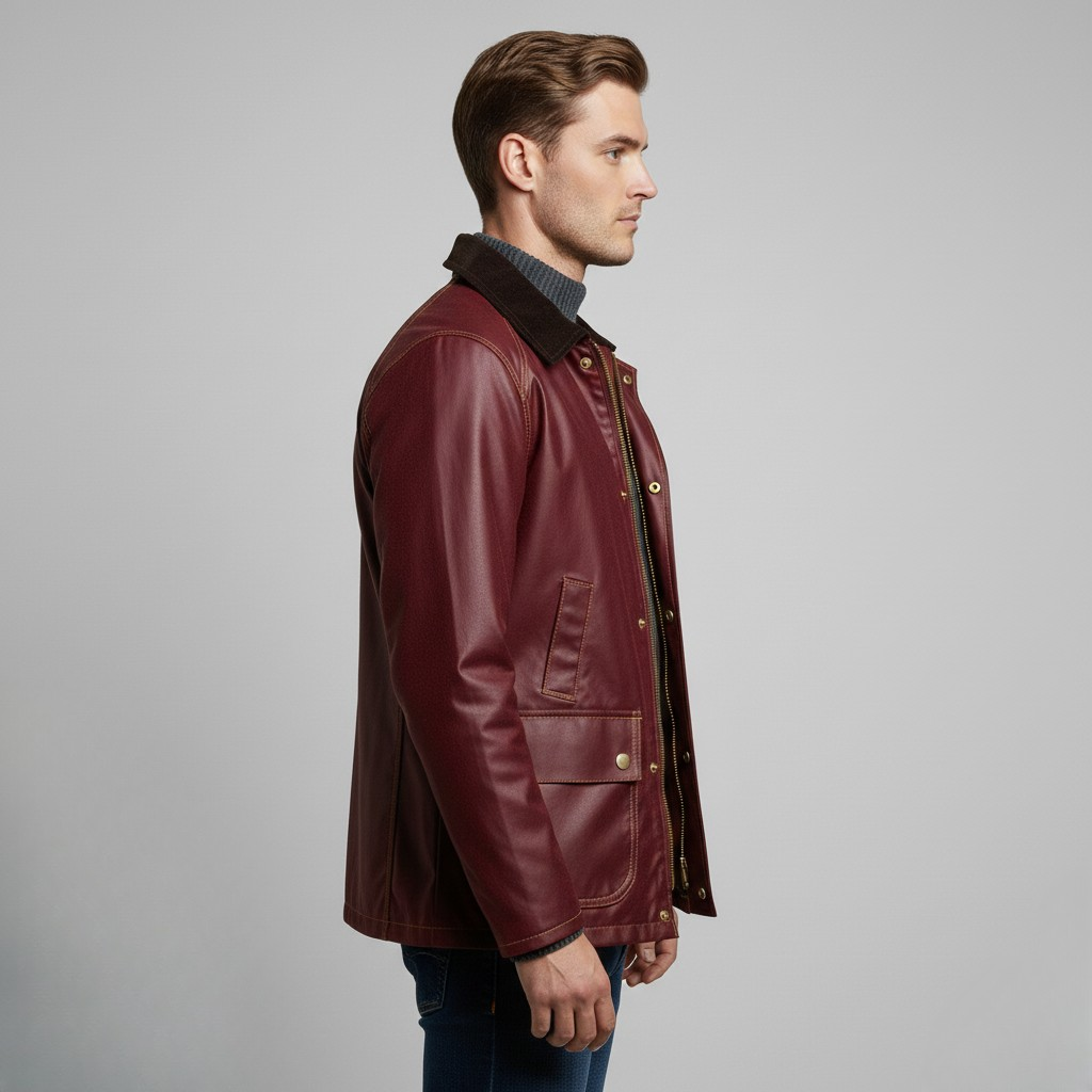 Men's Waxed-Look Jacket with Corduroy Collar