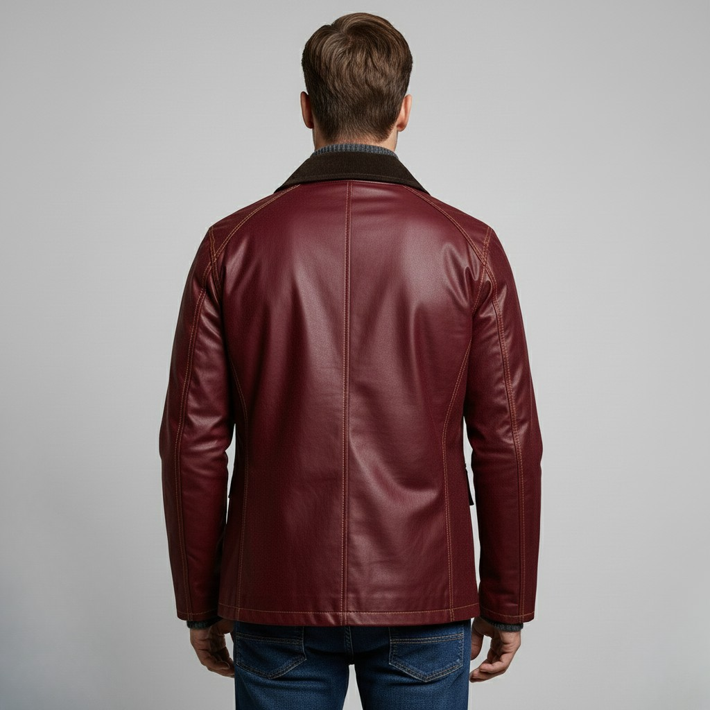 Men's Waxed-Look Jacket with Corduroy Collar