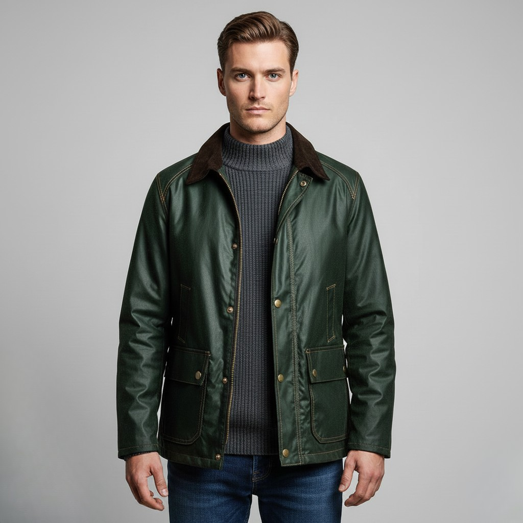 Men's Waxed-Look Jacket with Corduroy Collar